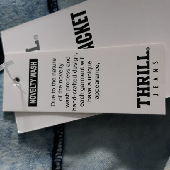 NWT Thrill Medium Novelty Acid Wash Dirty Blue Bustier Denim Jean Jacket - Picture 4 of 17